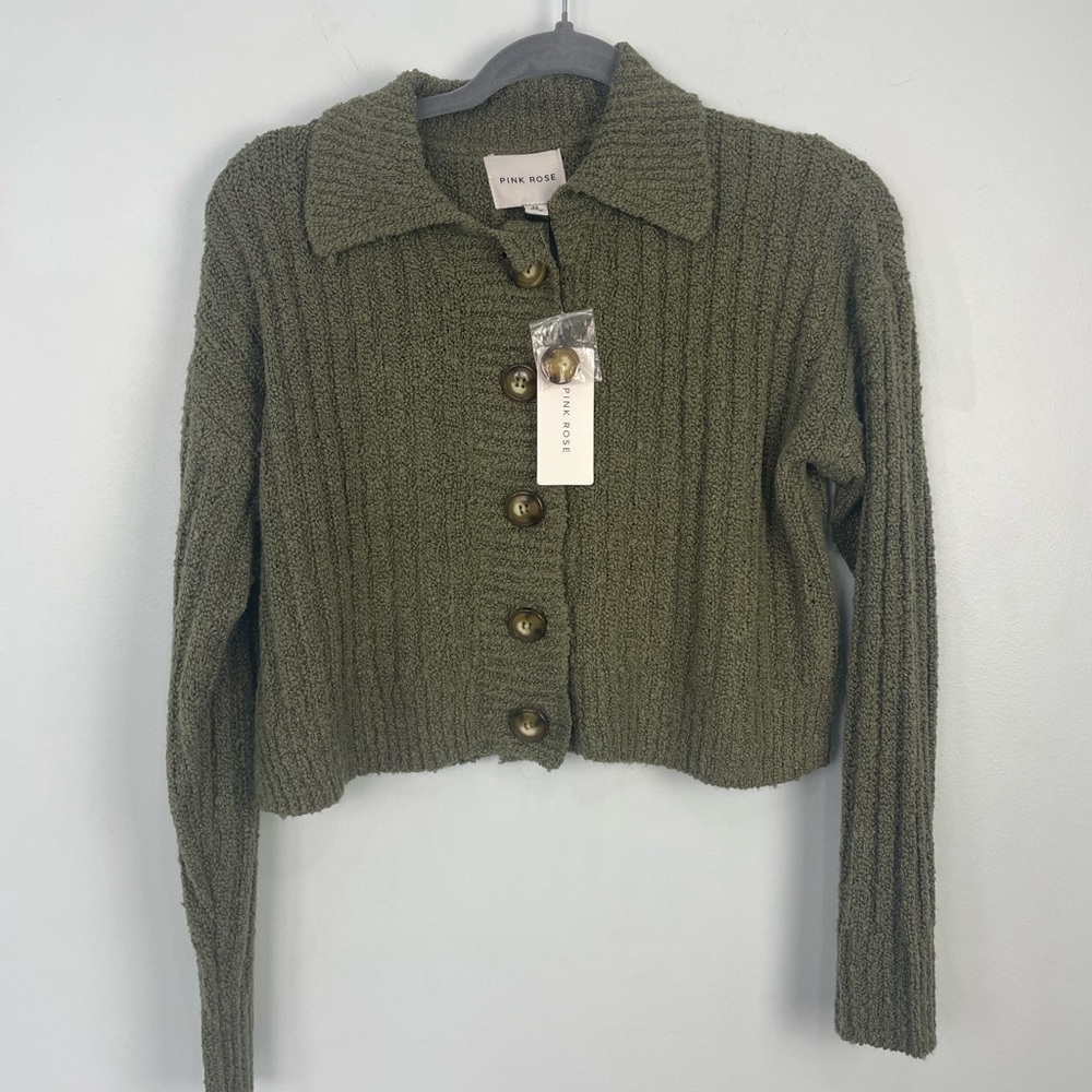 Green Cropped Sweater Button Down Size Extra Small